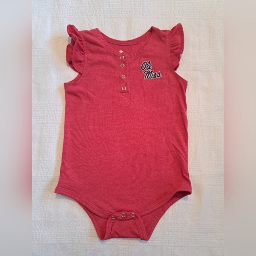 Ole Miss girls size 6-12 months bodysuit, ruffle cap sleeve, EUC
